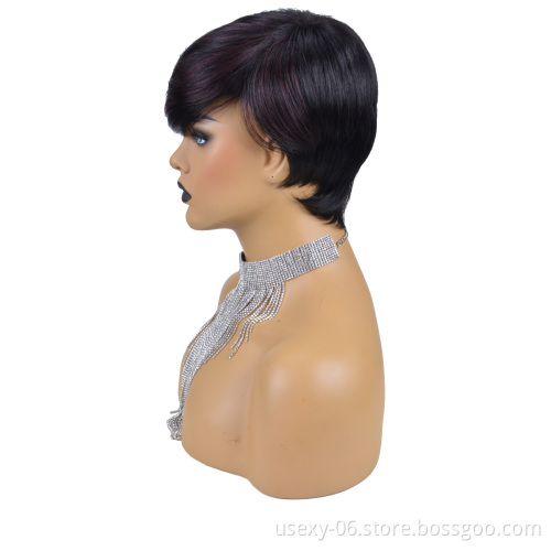 Hot Selling Short Pixie Cut Ombre Color Raw Brazilian Virgin 100% Human Hair Wigs